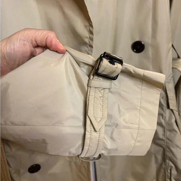 EUC BURBERRY Womens Beige Double-Breasted Nylon Trench Raincoat Coat size 8 - Picture 11 of 14